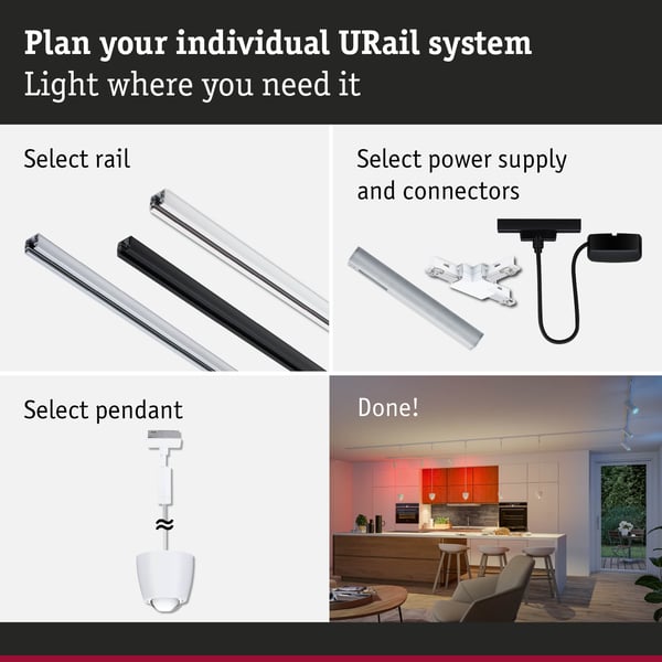 Paulmann URail Hängande Smart Home Zigbee 3.0 Tyros RGBW 200lm 4,5W RGBW+ dimbar 230V Signal vit