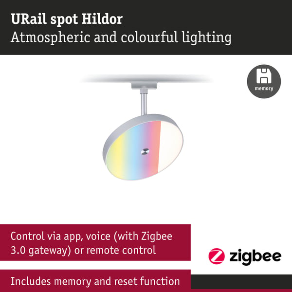 Paulmann URail Spotlight för strömskenor Smart Home Zigbee 3.0 Hildor RGBW 500lm 7,5W RGBW+ dimbar 230V Krom matt