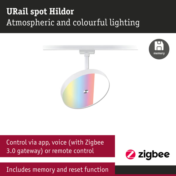 Paulmann URail Spotlight för strömskenor Smart Home Zigbee 3.0 Hildor 500lm 7,5W RGBW+ dimbar 230V Signal vit