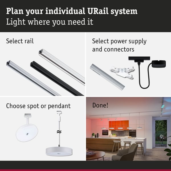 Paulmann URail Spotlight för strömskenor Smart Home Zigbee 3.0 Hildor 500lm 7,5W RGBW+ dimbar 230V Signal vit