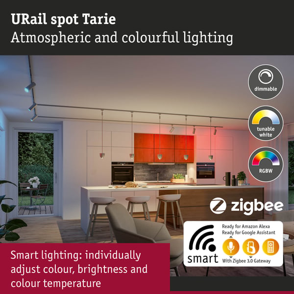 Paulmann URail Strålkastare Smart Home Zigbee 3.0 Tarie RGBW 230lm 4,5W RGBW+ dimbar 230V Krom matt