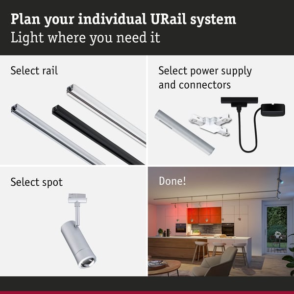 Paulmann URail Strålkastare Smart Home Zigbee 3.0 Tarie RGBW 230lm 4,5W RGBW+ dimbar 230V Krom matt
