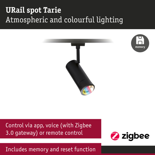 Paulmann URail Strålkastare Smart Home Zigbee 3.0 Tarie RGBW 230lm 4,5W RGBW+ dimbar 230V Svart matt