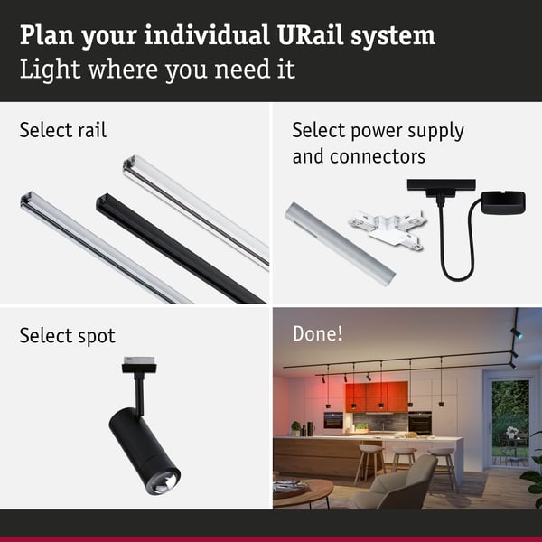 Paulmann URail Strålkastare Smart Home Zigbee 3.0 Tarie RGBW 230lm 4,5W RGBW+ dimbar 230V Svart matt