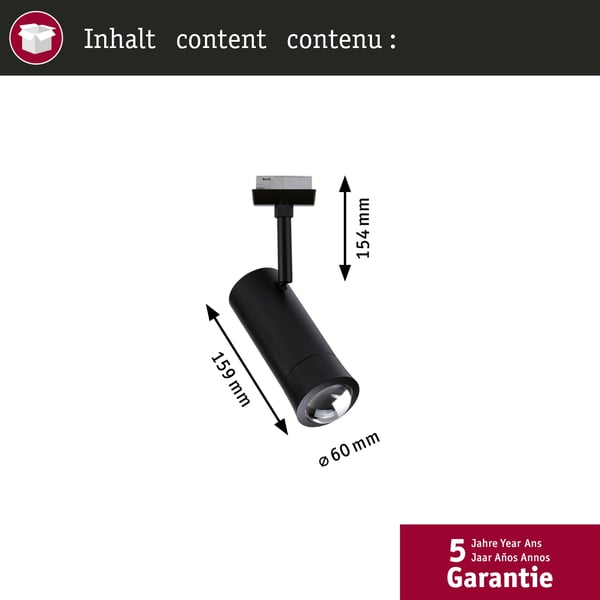 Paulmann URail Strålkastare Smart Home Zigbee 3.0 Tarie RGBW 230lm 4,5W RGBW+ dimbar 230V Svart matt
