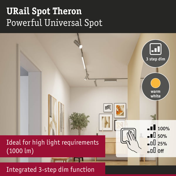 Paulmann URail Spotlight för strömskenor Theron Enstaka spot 1020lm 11W 3000K dimbar 230V Krom matt