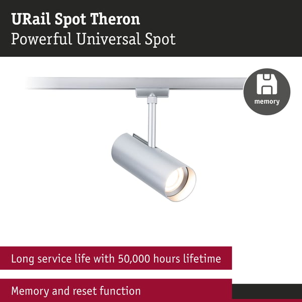 Paulmann URail Spotlight för strömskenor Theron Enstaka spot 1020lm 11W 3000K dimbar 230V Krom matt