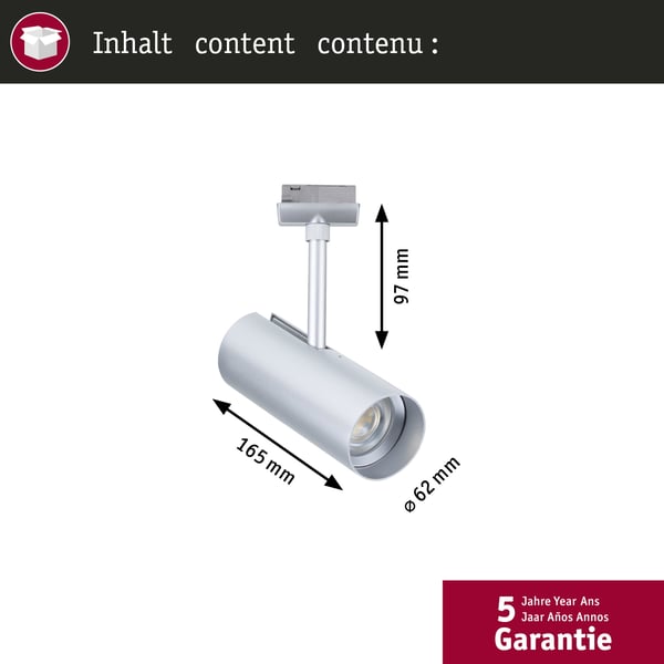 Paulmann URail Spotlight för strömskenor Theron Enstaka spot 1020lm 11W 3000K dimbar 230V Krom matt