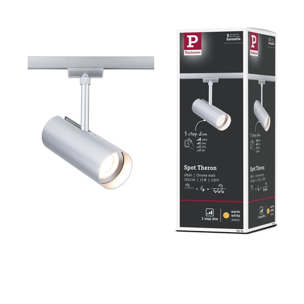 URail Spotlight för strömskenor Theron Enstaka spot 1020lm 11W 3000K dimbar 230V Krom matt