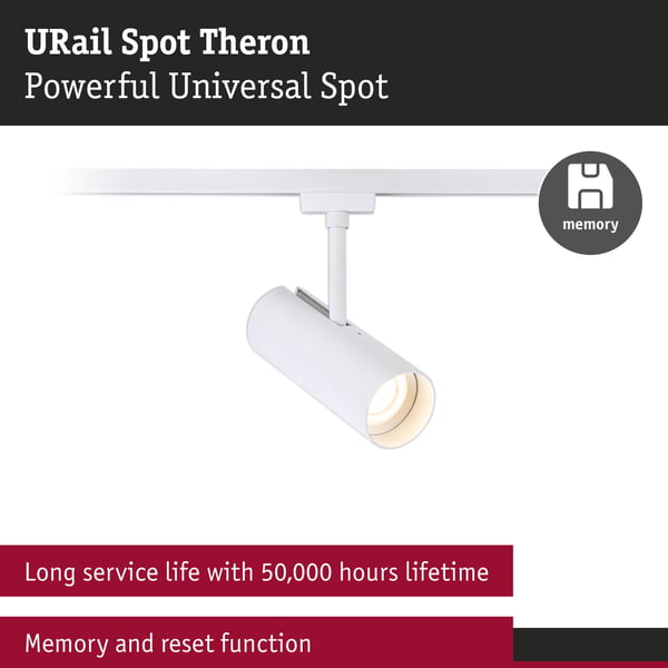Paulmann URail Spotlight för strömskenor Theron Enstaka spot 1020lm 11W 3000K dimbar 230V Signal vit