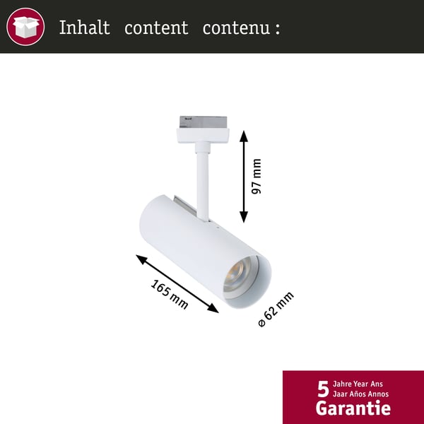 Paulmann URail Spotlight för strömskenor Theron Enstaka spot 1020lm 11W 3000K dimbar 230V Signal vit