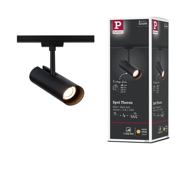 Paulmann URail Spotlight för strömskenor Theron Enstaka spot 1020lm 11W 3000K dimbar 230V Svart matt Paulmann URail Spotlight för strömskenor Theron Enstaka spot 1020lm 11W 3000K dimbar 230V Svart matt