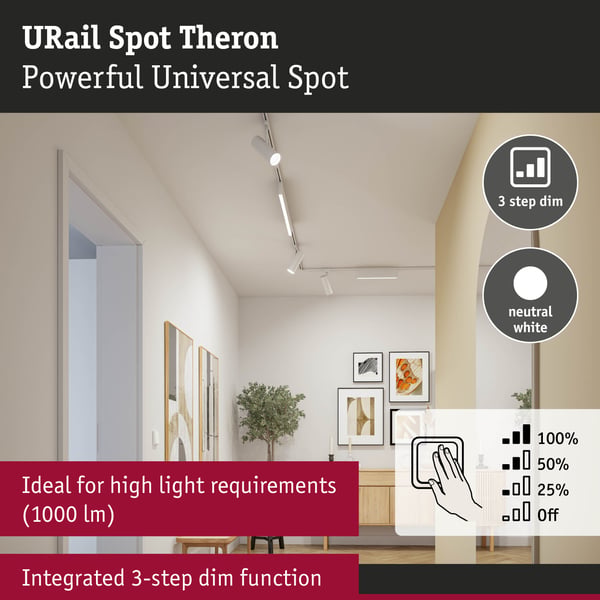 Paulmann URail Spotlight för strömskenor Theron Enstaka spot 1100lm 11W 4000K dimbar 230V Signal vit
