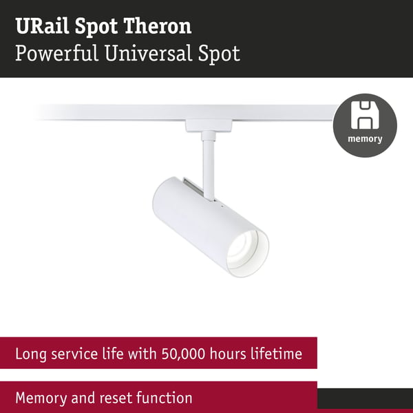 Paulmann URail Spotlight för strömskenor Theron Enstaka spot 1100lm 11W 4000K dimbar 230V Signal vit
