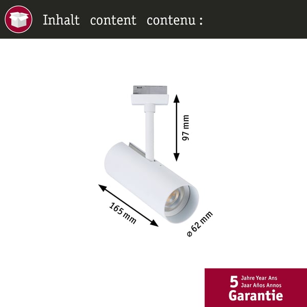 Paulmann URail Spotlight för strömskenor Theron Enstaka spot 1100lm 11W 4000K dimbar 230V Signal vit
