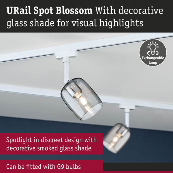 Paulmann URail Spotlight för strömskenor Blossom G9 max. 10W dimbar 230V Signal vit, Rökfärgad