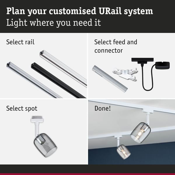 Paulmann URail Spotlight för strömskenor Blossom G9 max. 10W dimbar 230V Signal vit, Rökfärgad