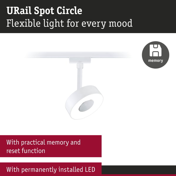 Paulmann URail Spotlight för strömskenor 3-Step-Dim Circle 220lm 5W 4000K dimbar 230V Signal vit