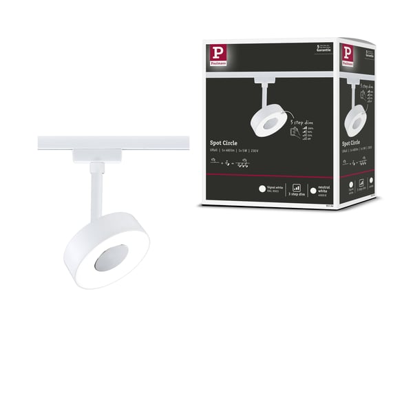 Paulmann URail Spotlight för strömskenor 3-Step-Dim Circle 220lm 5W 4000K dimbar 230V Signal vit