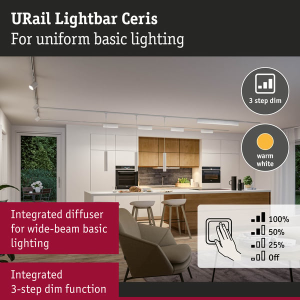 Paulmann URail Ljusramp 3-Step-Dim Ceris 800lm 9,5W 3000K dimbar 230V Signal vit