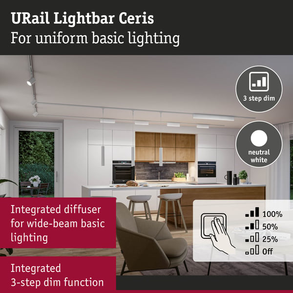 Paulmann URail Ljusramp 3-Step-Dim Ceris 850lm 9,5W 4000K dimbar 230V Signal vit