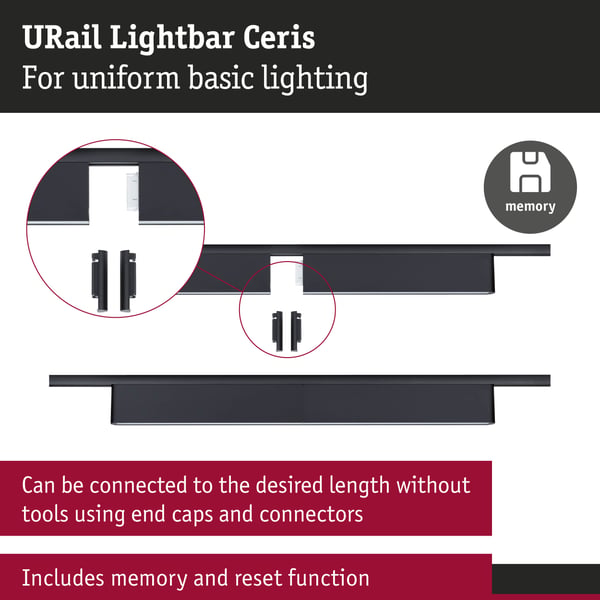 Paulmann URail Ljusramp 3-Step-Dim Ceris 800lm 9,5W 3000K dimbar 230V Svart matt