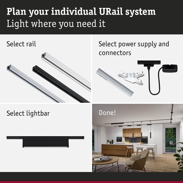 Paulmann URail Ljusramp 3-Step-Dim Ceris 850lm 9,5W 4000K dimbar 230V Svart matt