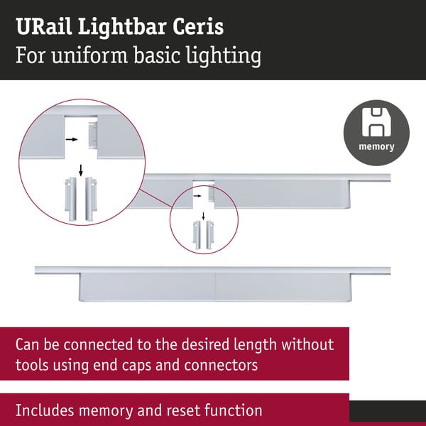 Paulmann URail Ljusramp 3-Step-Dim Ceris 800lm 9,5W 3000K dimbar 230V Krom matt