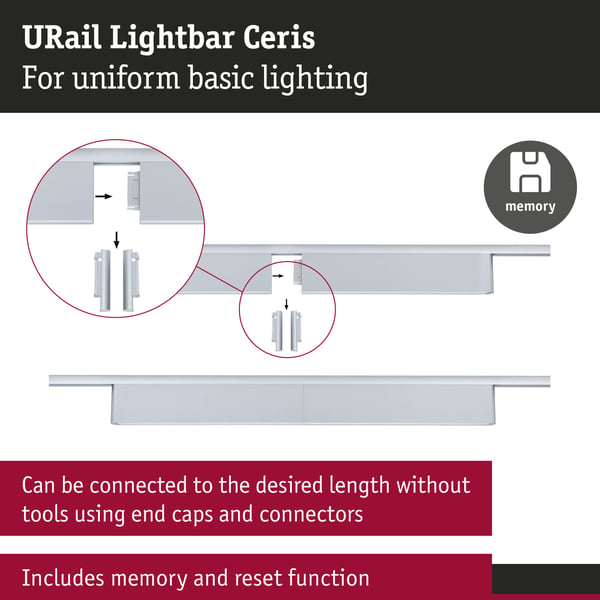 Paulmann URail Ljusramp 3-Step-Dim Ceris 850lm 9,5W 4000K dimbar 230V Krom matt