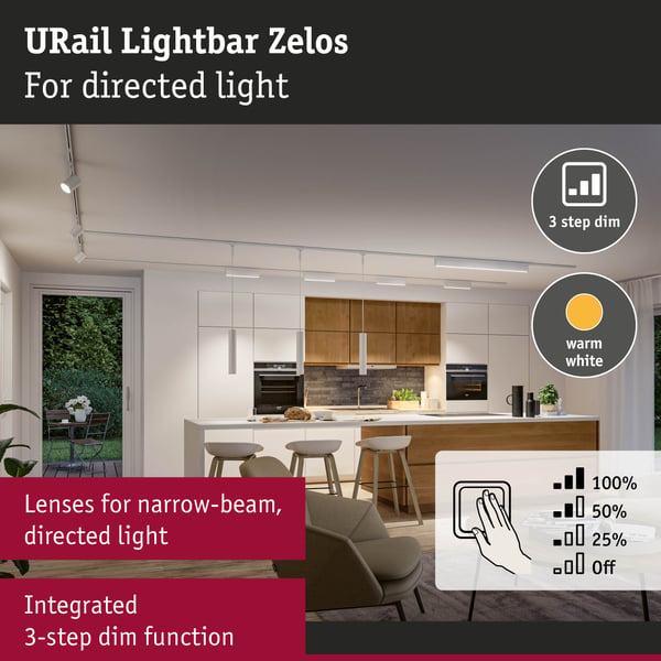 Paulmann URail Ljusramp 3-Step-Dim Zelos 1050lm 10W 3000K dimbar 230V Signal vit