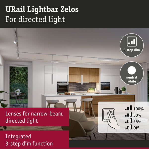 Paulmann URail Ljusramp 3-Step-Dim Zelos 1100lm 10W 4000K dimbar 230V Signal vit