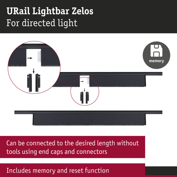 Paulmann URail Ljusramp 3-Step-Dim Zelos 1050lm 10W 3000K dimbar 230V Svart matt