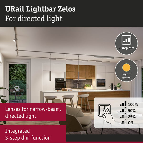 Paulmann URail Ljusramp 3-Step-Dim Zelos 1050lm 10W 3000K dimbar 230V Krom matt