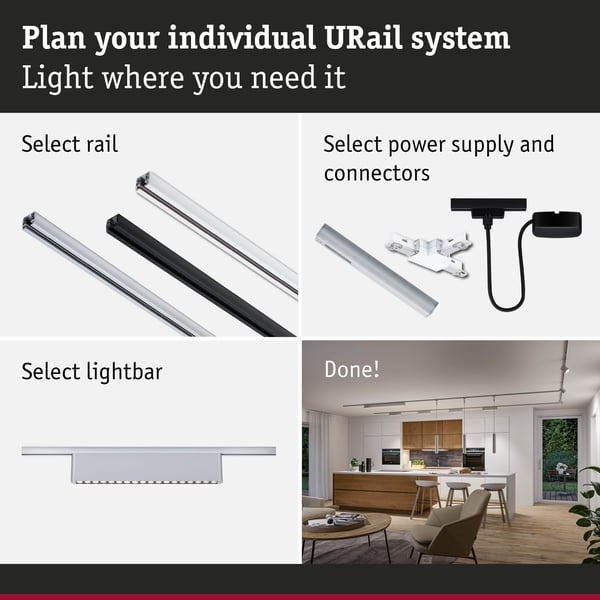 Paulmann URail Ljusramp 3-Step-Dim Zelos 1100lm 10W 4000K dimbar 230V Krom matt