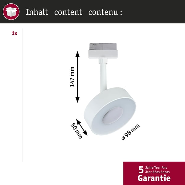 Paulmann URail Spotlight för strömskenor Circle 200lm 5W White Switch 230V Vit