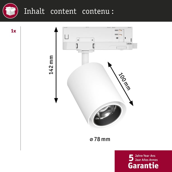 Paulmann ProRail3 LED spårstrålkastare Kratos ProRail 36° 2000lm 18,5W 3000K 230V Vit