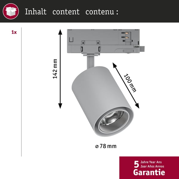 Paulmann ProRail3 LED spårstrålkastare Kratos ProRail 36° 2000lm 18,5W 4000K 230V Silver