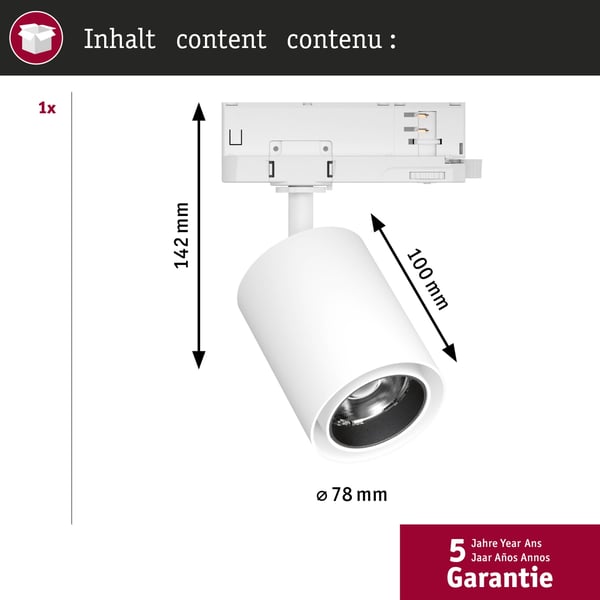 Paulmann ProRail3 LED spårstrålkastare Kratos ProRail 50° 2000lm 18,5W 4000K 230V Vit