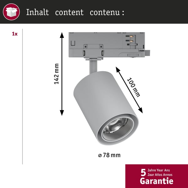 Paulmann ProRail3 LED spårstrålkastare Kratos ProRail 1000lm 9W 3000K 230V Silver