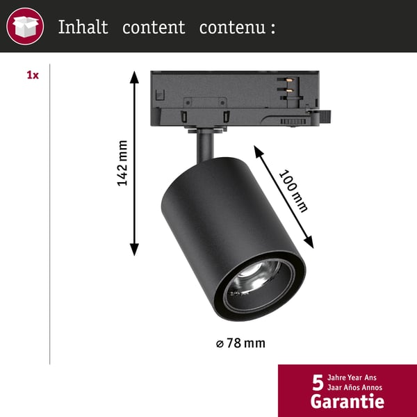 Paulmann ProRail3 LED spårstrålkastare Kratos ProRail 1000lm 9W 3000K 230V Svart