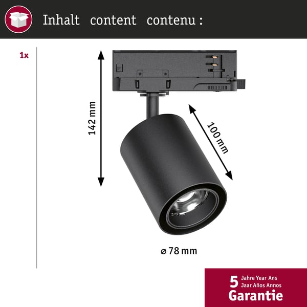 Paulmann ProRail3 LED spårstrålkastare Kratos ProRail 1050lm 9W 4000K 230V Svart