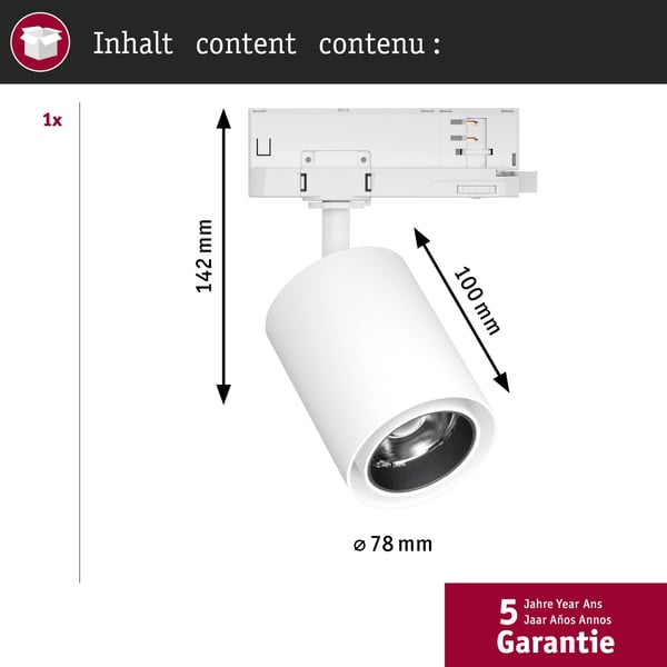 Paulmann ProRail3 LED spårstrålkastare Kratos ProRail 50° 3000lm 25W 3000K 230V Vit