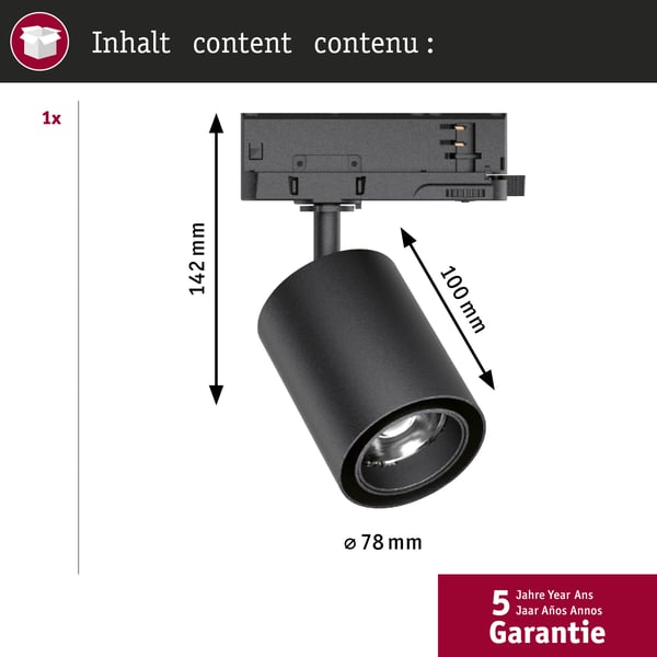 Paulmann ProRail3 LED spårstrålkastare Kratos ProRail 50° 3100lm 25W 4000K 230V Svart