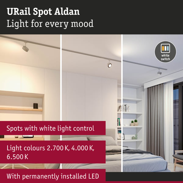 Paulmann URail Spotlight för strömskenor Aldan 500lm 8W White Switch 230V Krom matt
