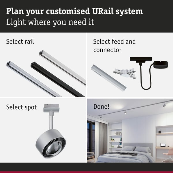 Paulmann URail Spotlight för strömskenor Aldan 500lm 8W White Switch 230V Krom matt