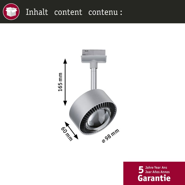 Paulmann URail Spotlight för strömskenor Aldan 500lm 8W White Switch 230V Krom matt