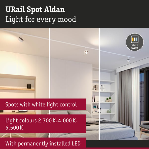 Paulmann URail Spotlight för strömskenor Aldan 500lm 8W White Switch 230V Signal vit