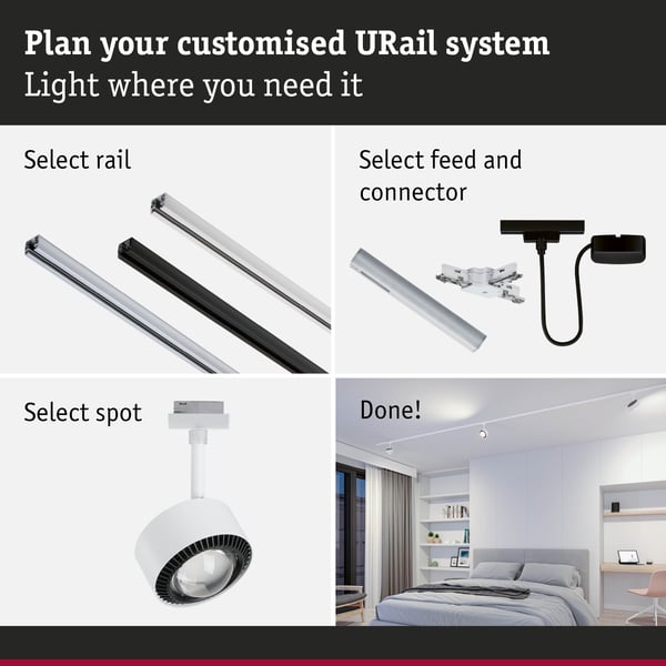 Paulmann URail Spotlight för strömskenor Aldan 500lm 8W White Switch 230V Signal vit