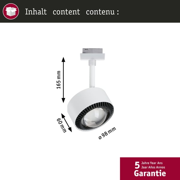 Paulmann URail Spotlight för strömskenor Aldan 500lm 8W White Switch 230V Signal vit