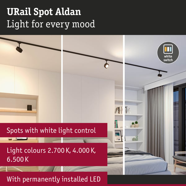 Paulmann URail Spotlight för strömskenor Aldan 500lm 8W White Switch 230V Svart matt
